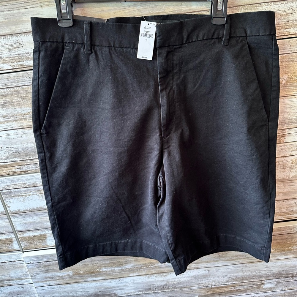 🖤 NWT Banana Republic Authentic Chino Flat Front Shorts Black Size 12